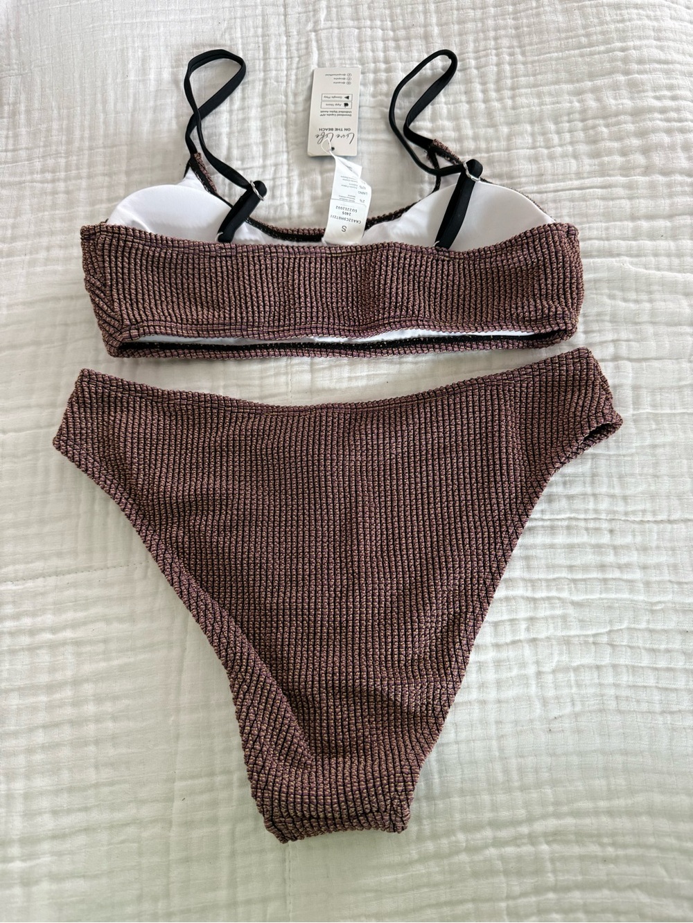 NWT CUPSHE Rib Mineral Wash Scoop Neck Top & Hipster Bikini Set Size Small - Picture 2 of 5